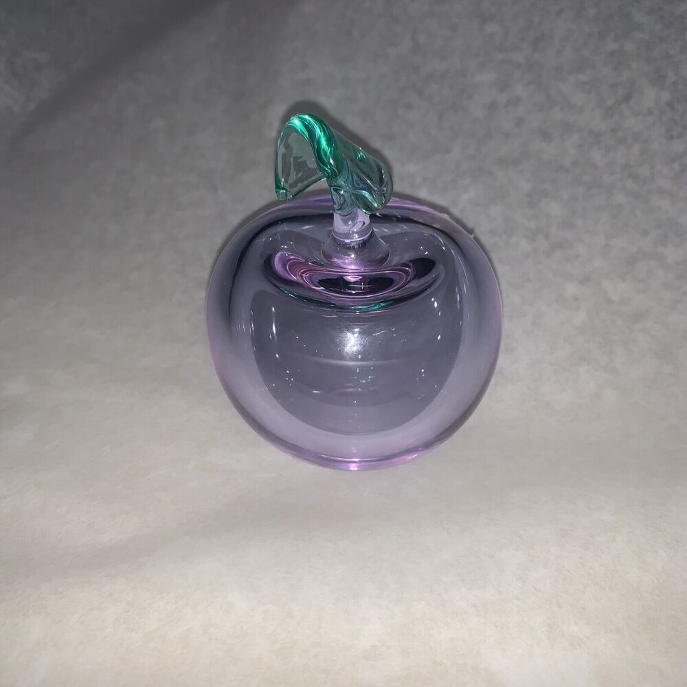 VTG Bohemia Clear Art Glass APPLE Hand Blown Lead Crystal Paperweight